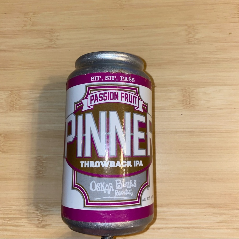 OSKAR BLUES PINNER THROWBACK IPA TAP HANDLE Passion Fruit BEER CAN Brewing Co